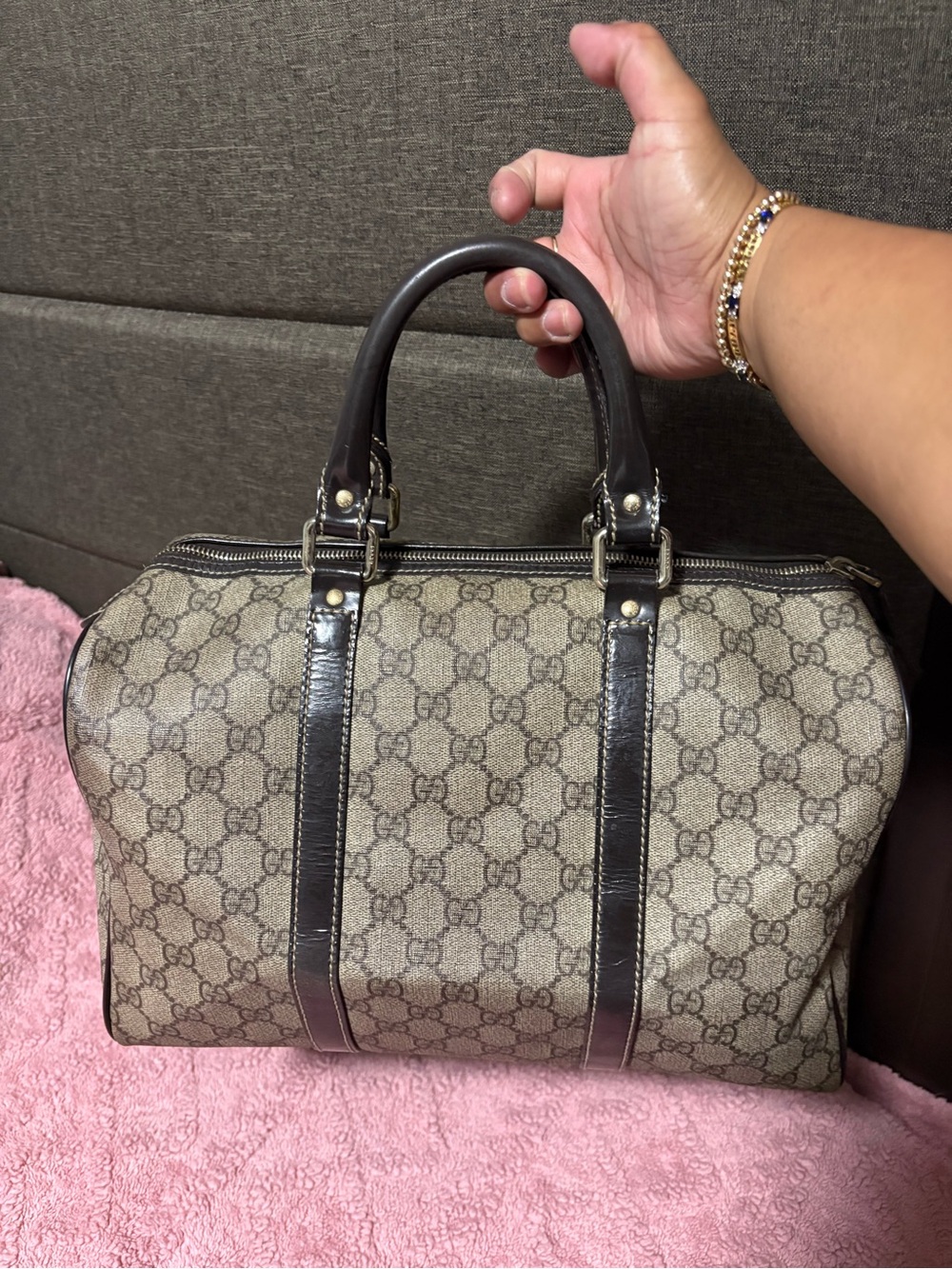 Gucci Beige Monogram Canvas Satchel with Dark Brown Trim - Picture 2 of 14